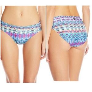 Prana Bikini Bottom Aquabloom Geometric Sirra Shirred Waist Purpled Size Large L